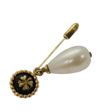 CHANEL Pearl Brooch metal Gold CC Auth bs14533