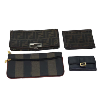 FENDI Zucca Canvas Pecan Canvas Key Case Wallet 4Set Black Brown Auth bs14585