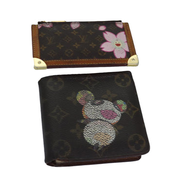 LOUIS VUITTON Monogram Cherry Blossom Panda Coin Purse Wallet 2Set Auth bs14594