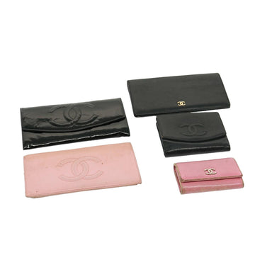 CHANEL Wallet Leather 5Set Pink Black CC Auth bs14596