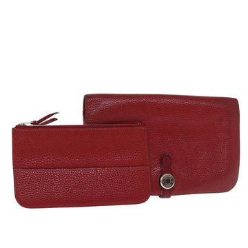 HERMES Dogon GM Wallet Leather Red Auth bs14602