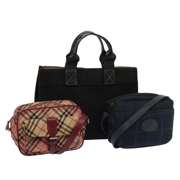 BURBERRY Nova Check Shoulder Bag Canvas 3Set Navy Beige black Auth bs14616