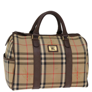 BURBERRYSs Nova Check Boston Bag Canvas Beige Auth bs14694