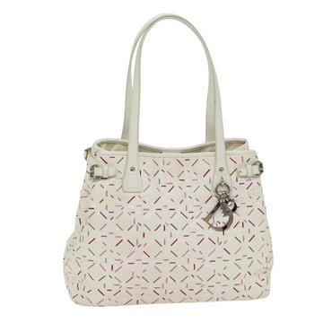 CHRISTIAN DIOR Lady Dior Canage Tote Bag Coated Canvas White Auth bs14793