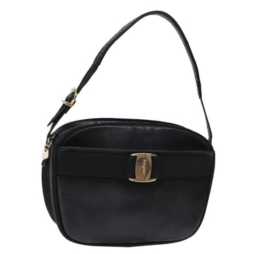 SALVATORE FERRAGAMO Shoulder Bag Leather Black Auth bs14800