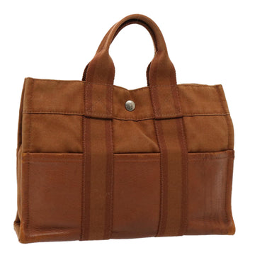 HERMES Fourre Tout PM Hand Bag Canvas Brown Auth bs14838