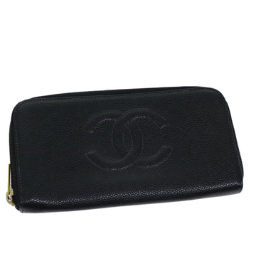 CHANEL COCO Mark Wallet Caviar Skin Black CC Auth bs14885