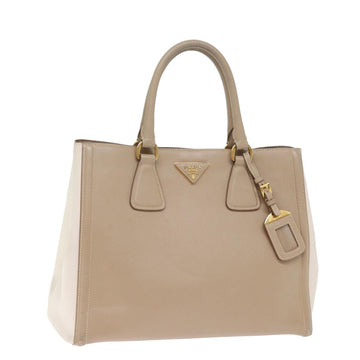 PRADA Hand Bag Safiano leather Beige Auth bs14973