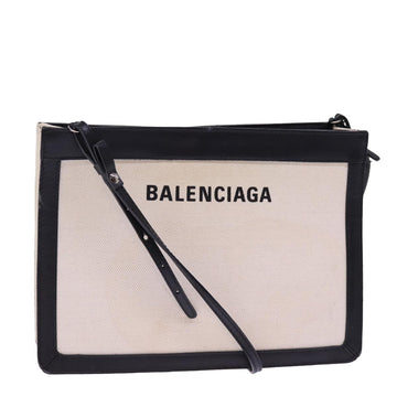 BALENCIAGA Navy Pochette Shoulder Bag Canvas Black White 339937 Auth bs14976