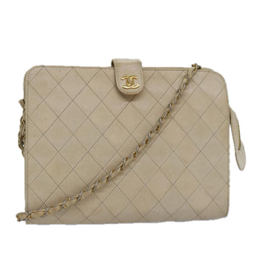 CHANEL Matelasse Chain Shoulder Bag Lamb Skin Beige CC Auth bs14983