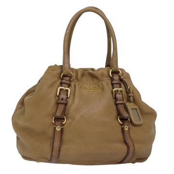 PRADA Hand Bag Leather Beige Auth bs14993