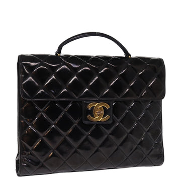 CHANEL Matelasse Briefcase Enamel Black CC Auth bs15000