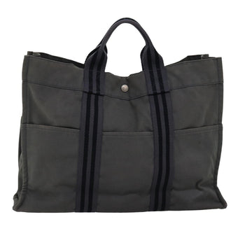 HERMES Fourre Tout MM Hand Bag Canvas Black Gray Auth bs15017