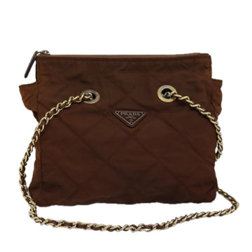 PRADA Chain Shoulder Bag Nylon Brown Auth bs15070