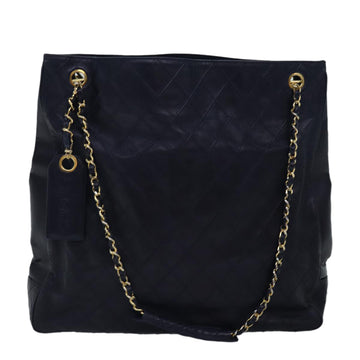 CHANEL Bicolore Chain Shoulder Bag Lamb Skin Navy CC Auth bs15105