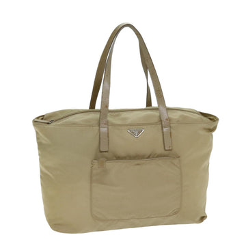 PRADA Tote Bag Nylon Beige Auth bs15117