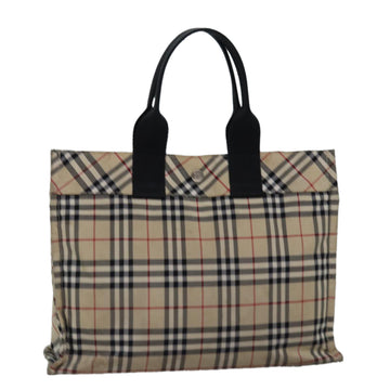 BURBERRY Nova Check Blue Label Hand Bag Nylon Beige Auth bs15174