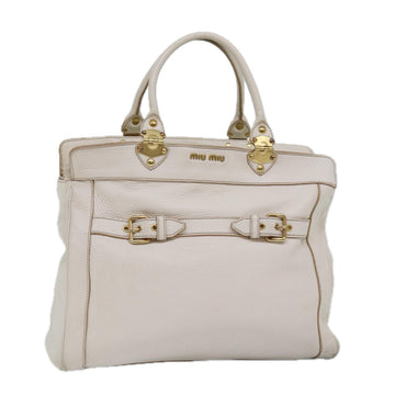 MIU MIU Hand Bag Leather White Auth bs15235