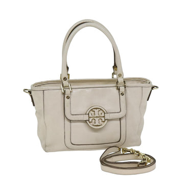 TORY BURCH Hand Bag Leather 2way White Auth bs15297