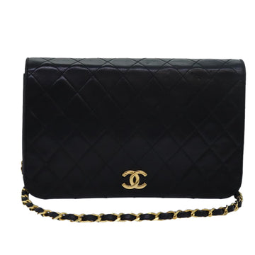 CHANEL Matelasse Chain Shoulder Bag Lamb Skin Black CC Auth bs15343A