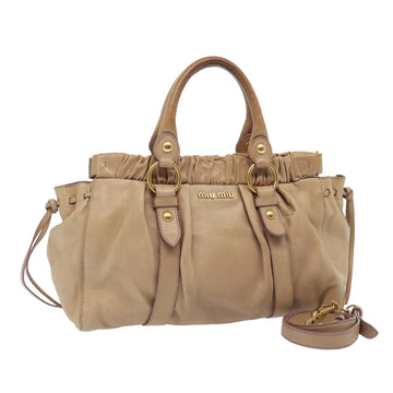 MIU MIU Hand Bag Leather 2way Beige Auth bs15365