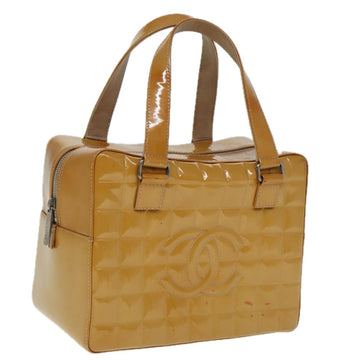 CHANEL Choco Bar Hand Bag Patent leather Yellow CC Auth bs15398