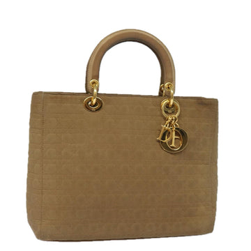 CHRISTIAN DIOR Lady Dior Canage Hand Bag Nylon Beige Auth bs15406