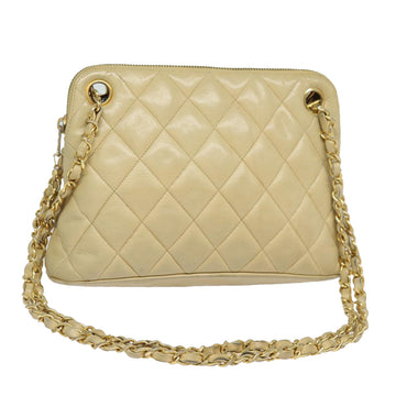 CHANEL Matelasse Chain Shoulder Bag Leather Beige CC Auth bs15440