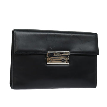 SALVATORE FERRAGAMO Clutch Bag Leather Black Auth bs15443