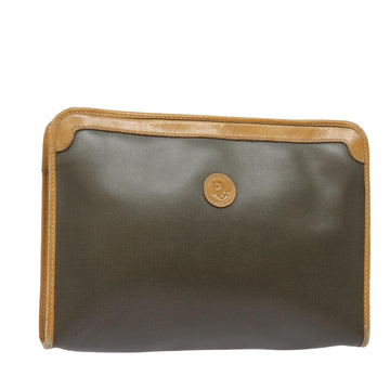 CHRISTIAN DIOR Clutch Bag Leather Khaki Auth bs15465