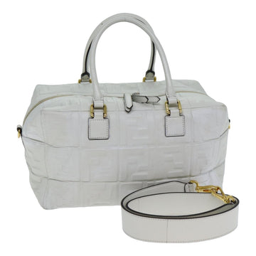 FENDI Zucca Canvas Hand Bag Leather 2way White Auth bs15482