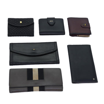 BALLY Wallet Leather 6Set Black Wine Red Auth bs15526