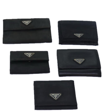 PRADA Wallet Nylon Leather 5Set Black Auth bs15530