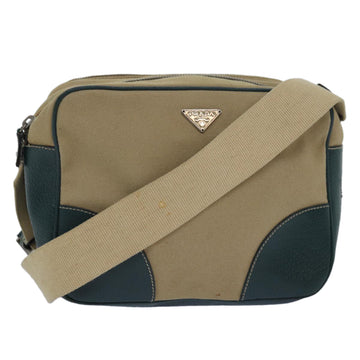 PRADA Shoulder Bag Canvas Leather Beige Green Auth bs15610