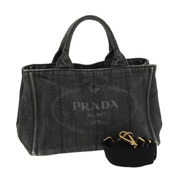 PRADA Canapa PM Hand Bag Canvas 2way Black Auth bs15611