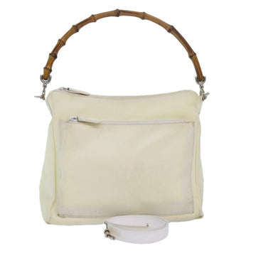 GUCCI Bamboo Shoulder Bag Nylon 2way White Auth bs15618