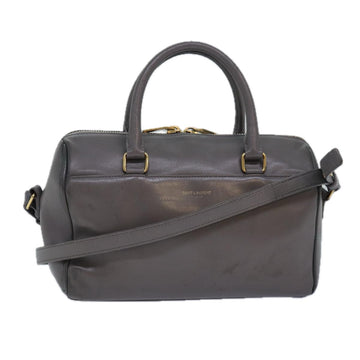 SAINT LAURENT Classic Baby Duffel Hand Bag Leather 2way Gray Auth bs15641