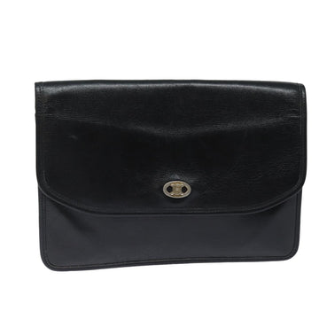 CELINE Clutch Bag Leather Black Auth bs15668