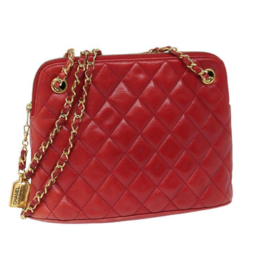 CHANEL Matelasse Chain Shoulder Bag Leather Red CC Auth bs15700