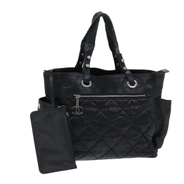 CHANEL Paris Biarritz GM Hand Bag Coated Canvas Black CC Auth bs15704