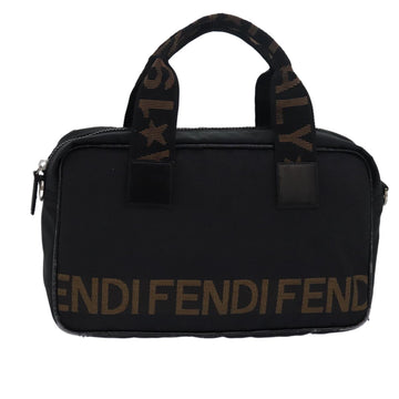 FENDI Hand Bag Canvas Black Brown Auth bs15716