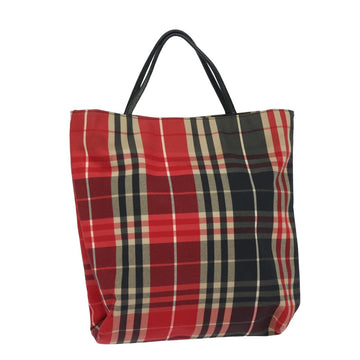 BURBERRY Nova Check Hand Bag Canvas Red Black Auth bs15729