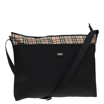 BURBERRY Nova Check Shoulder Bag Nylon Black Beige Auth bs15731