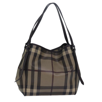 BURBERRY Nova Check Tote Bag PVC Leather Beige Dark Brown Auth bs15737