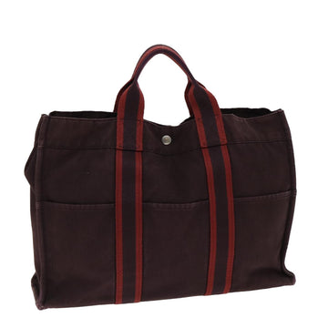 HERMES Fourre Tout MM Hand Bag Canvas Wine Red Auth bs15750