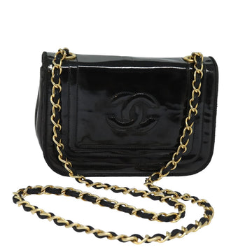 CHANEL COCO Mark Chain Shoulder Bag Enamel Black CC Auth bs15778