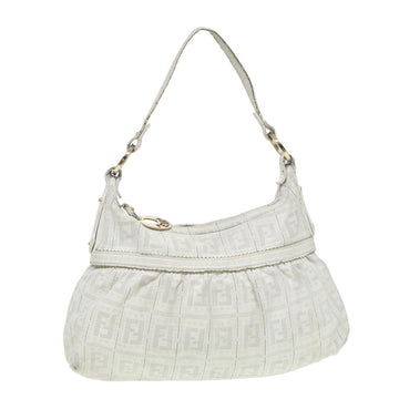 FENDI Zucca Canvas Shoulder Bag White Auth bs15784