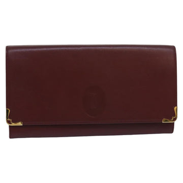 CARTIER Clutch Bag Leather Wine Red Auth bs15788