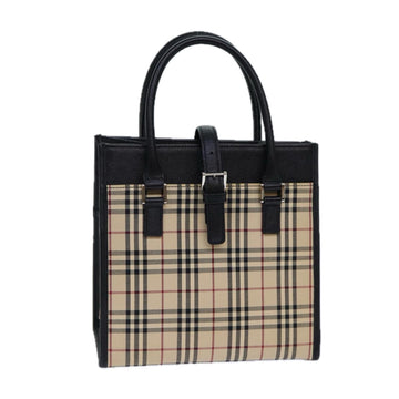 BURBERRY Nova Check Hand Bag Canvas Beige Auth bs15796