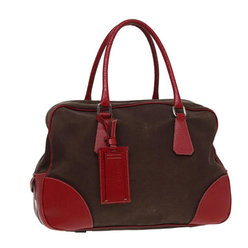 PRADA Boston Bag Canvas Leather Red Auth bs15827